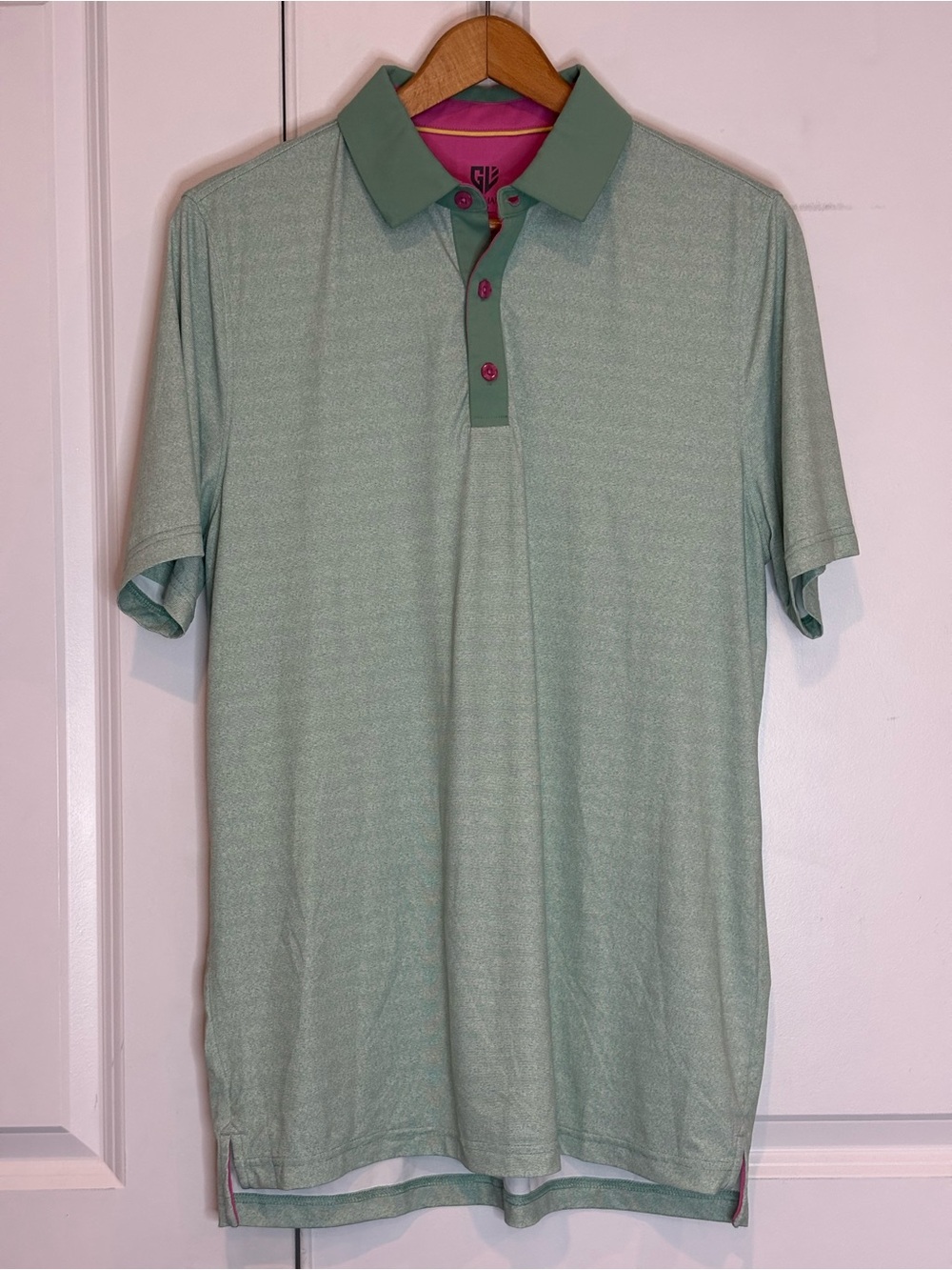Graham Luxe Therry Green Pink Short Sleeve Golf Polo Shirt M